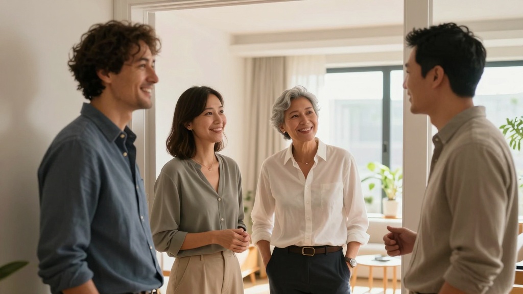 Rental agreement: diverse tenants viewing an apartment